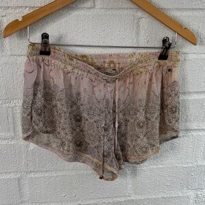 Sinesia Karol Pink and Gold Patterned Silk Boho Swimwear Shorts sz S